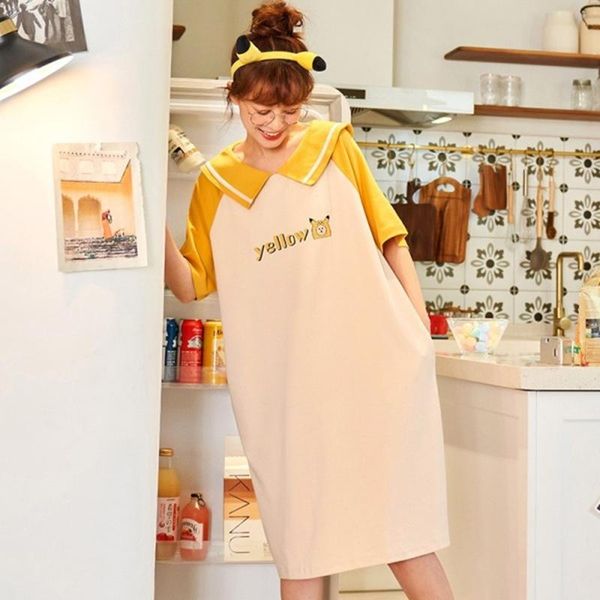 women's sleepwear 2021 summer cotton nightdress women short-sleeved pajamas japanese cartoon cute plus size mid-length, Black;red
women's sleepwear 2021 summer cotton nightdress women short-sleeved pajamas japanese cartoon cute plus size mid-length, Black;red