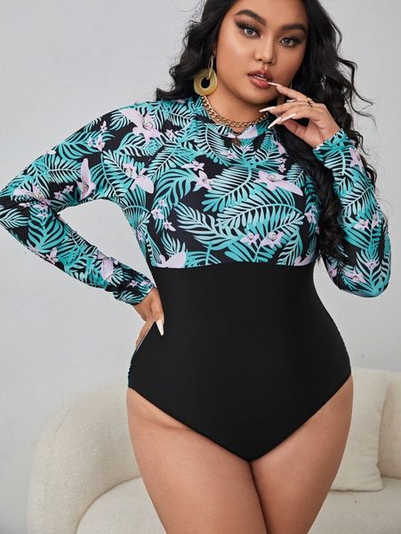 plus plant print zipper front one piece swimsuit b81n#, Black
plus plant print zipper front one piece swimsuit b81n#, Black