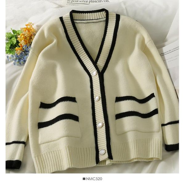 women's knits & tees luxury designer brand sweater for women vintage v neck striped loose knitted cardigans clothes, White
women's knits & tees luxury designer brand sweater for women vintage v neck striped loose knitted cardigans clothes, White