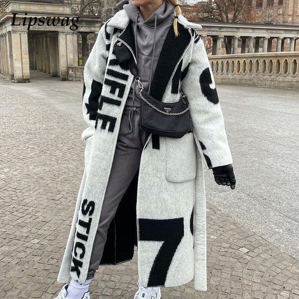 women's wool & blends high fashion letter print long overcoat outwear women elegant lapel coat 2021 winter sleeve pocket cardigan stre, Black
women's wool & blends high fashion letter print long overcoat outwear women elegant lapel coat 2021 winter sleeve pocket cardigan stre, Black