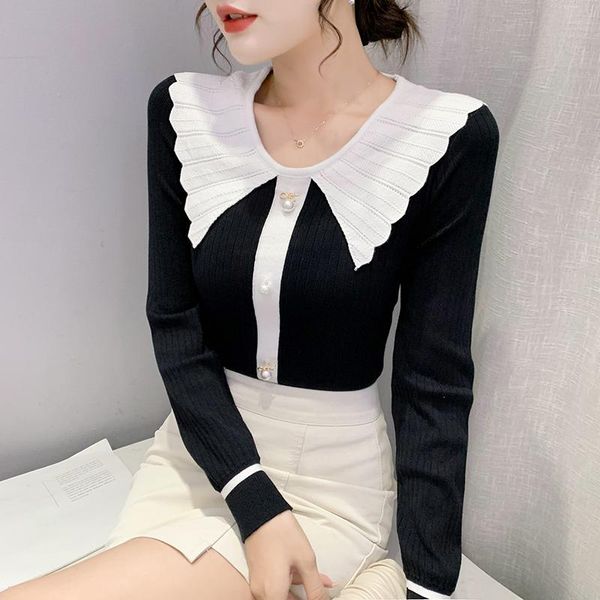 women's sweaters fall winter knit turndown collar sweater european clothes women chic beads long sleeve black white pullover, White;black
women's sweaters fall winter knit turndown collar sweater european clothes women chic beads long sleeve black white pullover, White;black