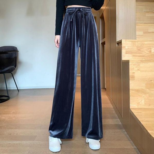 autumn high waist drawstring women pant casual fashion velet loose trousers female solid wide leg streetwear, Black;white 
autumn high waist drawstring women pant casual fashion velet loose trousers female solid wide leg streetwear, Black;white