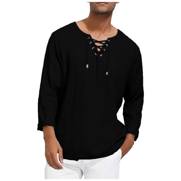 men's casual shirts blouse cotton shirt loose long sleeve lace up tee spring autumn summer pocket handsome men, White;black
men's casual shirts blouse cotton shirt loose long sleeve lace up tee spring autumn summer pocket handsome men, White;black
