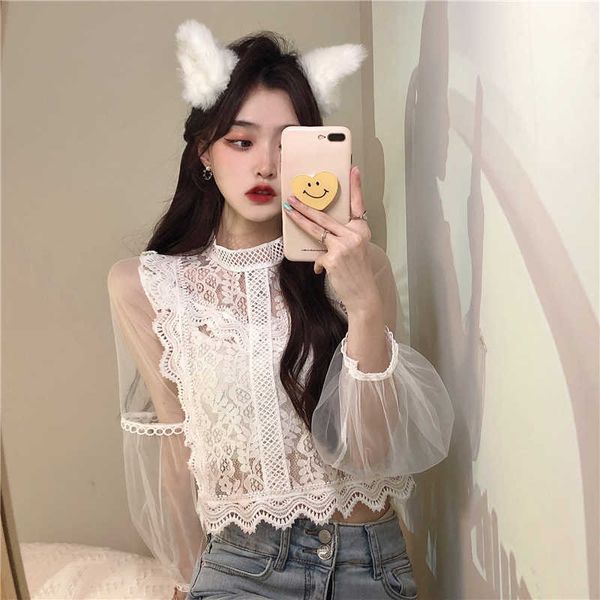 o neck puff long sleeve white mesh blouse women patchwork hollow out crop lace shirts gentle blusas de mujer 210610
o neck puff long sleeve white mesh blouse women patchwork hollow out crop lace shirts gentle blusas de mujer 210610