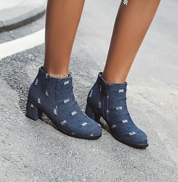 boots denim chunky heel ankle women fashion round toe mid broken hole jean short street style casual shoe, Black
boots denim chunky heel ankle women fashion round toe mid broken hole jean short street style casual shoe, Black