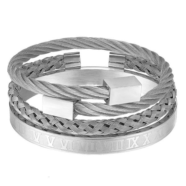 bracelet charm jewelry 3-piece set stainless steel men's roman numeral luxury handmade gift, Golden;silver
bracelet charm jewelry 3-piece set stainless steel men's roman numeral luxury handmade gift, Golden;silver