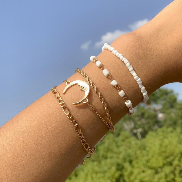 link, chain 5pcs/set fashion and charm rice bead stitching bracelet moon women's wrist jewelry accessories valentine's day gifts, Black
link, chain 5pcs/set fashion and charm rice bead stitching bracelet moon women's wrist jewelry accessories valentine's day gifts, Black