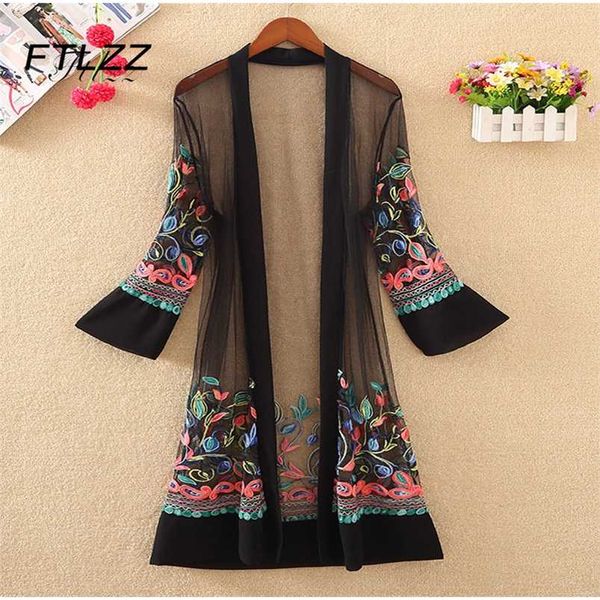 women floral embroidered long jacket summer net cardigan casual sleeved thin coats ladies vintage beach white outerwear 211007, Black;brown
women floral embroidered long jacket summer net cardigan casual sleeved thin coats ladies vintage beach white outerwear 211007, Black;brown