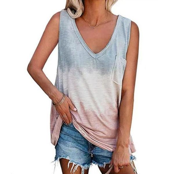 women's t-shirt summer gradient printed shirts pocket casual v-neck loose vest sleeveless female skin-friendly, White
women's t-shirt summer gradient printed shirts pocket casual v-neck loose vest sleeveless female skin-friendly, White