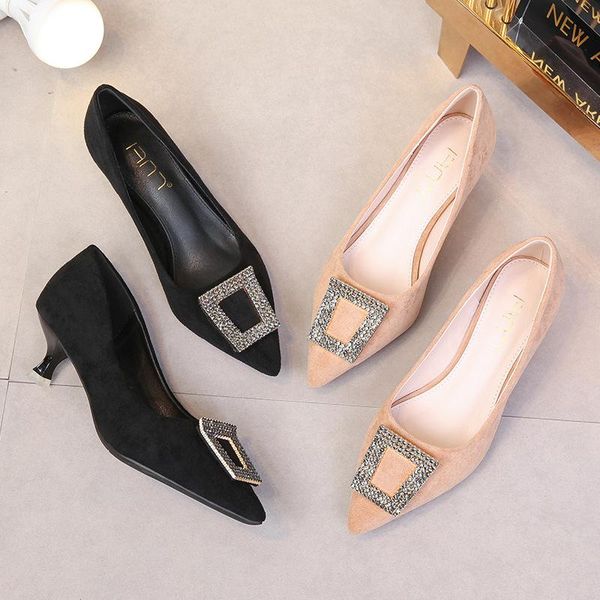 dress shoes crystal metal buckle high heels woman pointed toe socofy flock pumps female 34-43 big size ol working thin, Black
dress shoes crystal metal buckle high heels woman pointed toe socofy flock pumps female 34-43 big size ol working thin, Black