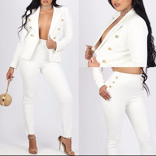 women's suits & blazers fashion business women office work suit fall winter long sleeve jacket and pants set, White;black
women's suits & blazers fashion business women office work suit fall winter long sleeve jacket and pants set, White;black