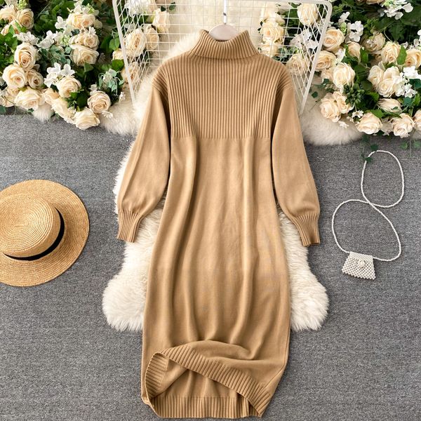 women korean turtleneck knitted dress puff sleeve elastic loose dress autumn solid elegant straight dress, White;black
women korean turtleneck knitted dress puff sleeve elastic loose dress autumn solid elegant straight dress, White;black