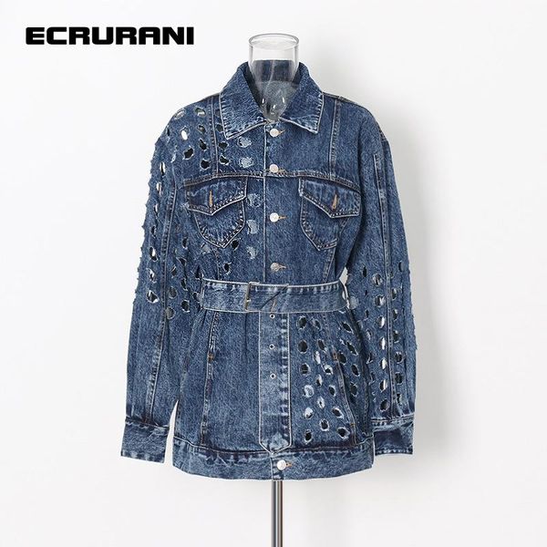women's jackets ecrurani blue hollow out casual denim for women lapel long sleeve sashes patchwork coats female 2021 fashion clothes, Black;brown
women's jackets ecrurani blue hollow out casual denim for women lapel long sleeve sashes patchwork coats female 2021 fashion clothes, Black;brown