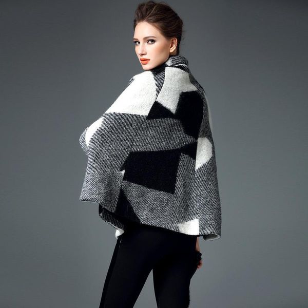 women's wool & blends irregular turn-down collar long cloak coat female bat sleeved overcoat autumn winter outerwear manteau femme, Black
women's wool & blends irregular turn-down collar long cloak coat female bat sleeved overcoat autumn winter outerwear manteau femme, Black