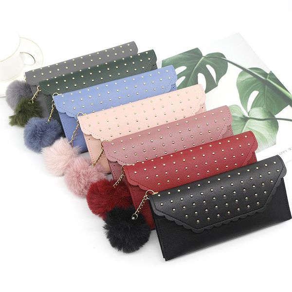 wallets 2021 women's long wallet rivet nail solid color furry ball coin purse handbag for wholesale, Red;black
wallets 2021 women's long wallet rivet nail solid color furry ball coin purse handbag for wholesale, Red;black