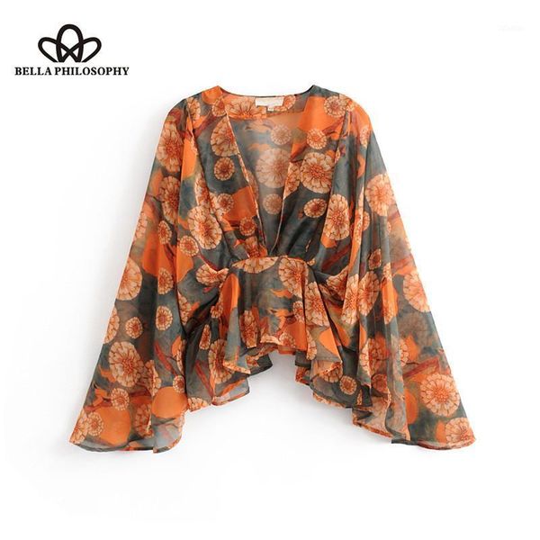 women's blouses & shirts philosophy retro v neck floral print chiffon crop through batwing sleeve ruffled blouse short women female blu, White
women's blouses & shirts philosophy retro v neck floral print chiffon crop through batwing sleeve ruffled blouse short women female blu, White
