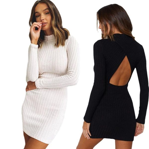 casual dresses 2021 fall fashion black white mini dress women backless turtleneck long sleeve knitted robe sweater bodycon, Black;gray
casual dresses 2021 fall fashion black white mini dress women backless turtleneck long sleeve knitted robe sweater bodycon, Black;gray