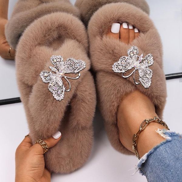slippers fluffy flip flops faux fur slides silver butterfly decor indoor rhinestone sandals women luxury designer furry shoes, Black
slippers fluffy flip flops faux fur slides silver butterfly decor indoor rhinestone sandals women luxury designer furry shoes, Black