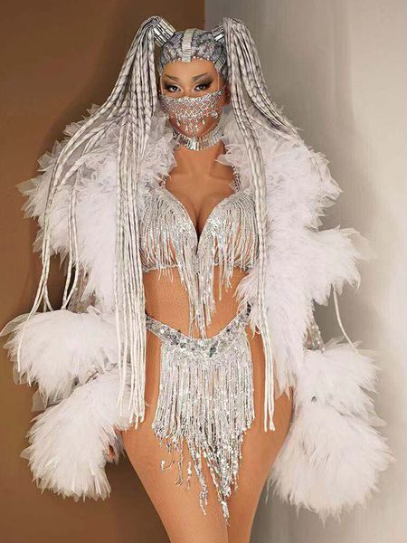 shining singer costume silver sequin fringed bikini luxury fluffy robe birthday outfits for women evening party stage clothes, Black;red
shining singer costume silver sequin fringed bikini luxury fluffy robe birthday outfits for women evening party stage clothes, Black;red