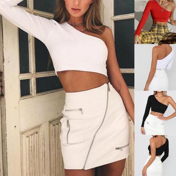 women's t-shirt one shoulder slope neckline t shirt solid long sleeve tshirt white black crop ladies 2021 fashion
women's t-shirt one shoulder slope neckline t shirt solid long sleeve tshirt white black crop ladies 2021 fashion