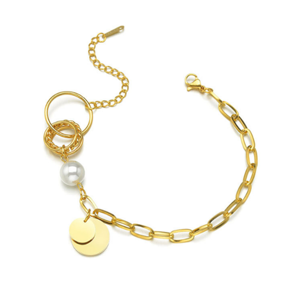 link, chain 316l stainless steel hollow thick double round tag pearl bracelet female french retro temperament no fade, Black
link, chain 316l stainless steel hollow thick double round tag pearl bracelet female french retro temperament no fade, Black