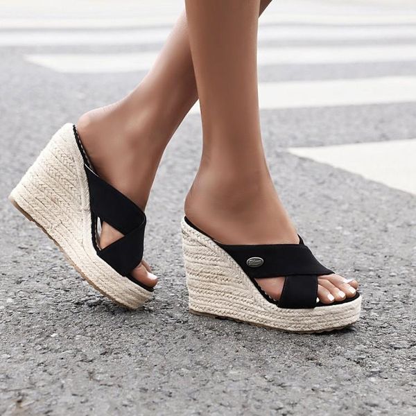 slippers europe and the united states suede slope with sandals summer open toe waterproof platform straw half women, Black
slippers europe and the united states suede slope with sandals summer open toe waterproof platform straw half women, Black