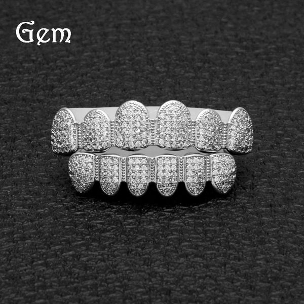 hip hop trend nightclub hip hop braces micro zircon rock men's braces gold grill, Silver