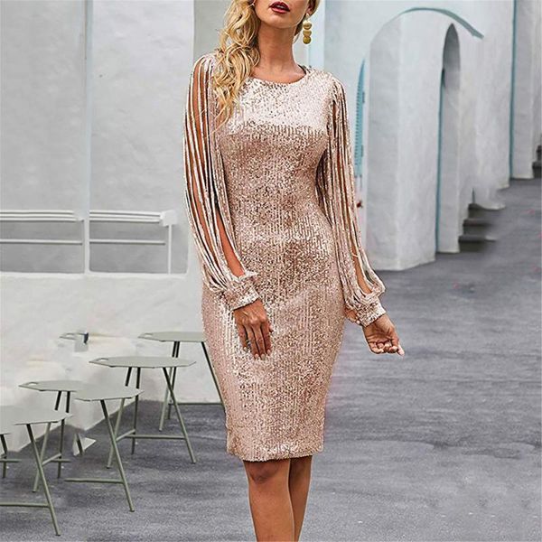 casual dresses women solid sequined stitching shining dress club sheath long sleeved mini vestidos 2021 #t2q, Black;gray