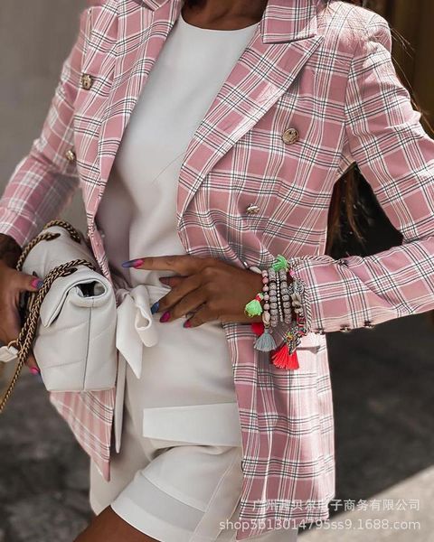 women's suits & blazers 2021 spring and autumn ladies fashion casual pink plaid lapel slim fit suit loose temperament commuter work clo, White;black
women's suits & blazers 2021 spring and autumn ladies fashion casual pink plaid lapel slim fit suit loose temperament commuter work clo, White;black