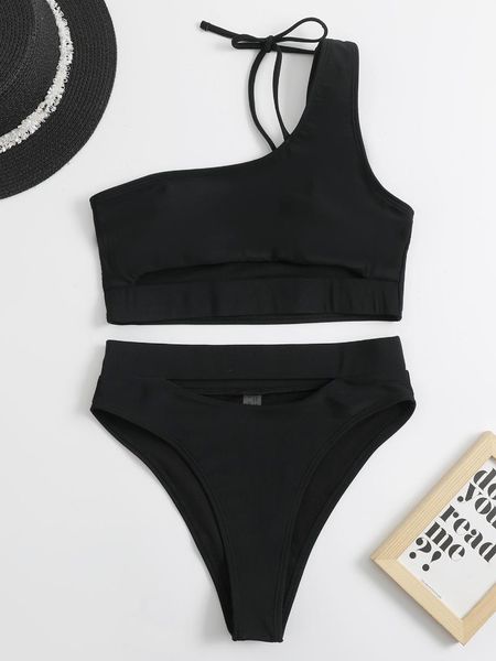 women's swimwear solid color hollow split one-shoulder swimsuit bikini 2 piece sets womens thong, White;black
women's swimwear solid color hollow split one-shoulder swimsuit bikini 2 piece sets womens thong, White;black