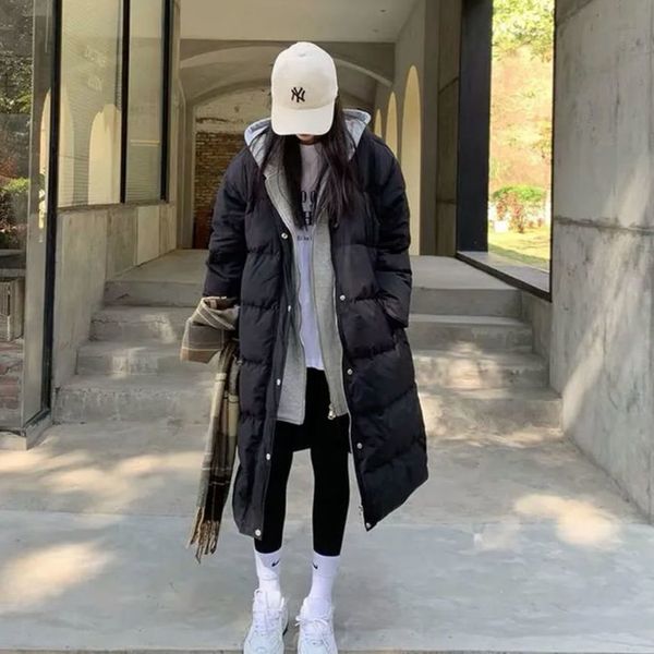 2021 new medium and long down et women's fake two-piece splicing hooded thickened korean loose knee coat, Black
2021 new medium and long down et women's fake two-piece splicing hooded thickened korean loose knee coat, Black