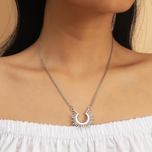 half circle spiked necklaces titanium steel geometric pendant choker for 2021 women fashion necklace jewelry gifts, Silver
half circle spiked necklaces titanium steel geometric pendant choker for 2021 women fashion necklace jewelry gifts, Silver