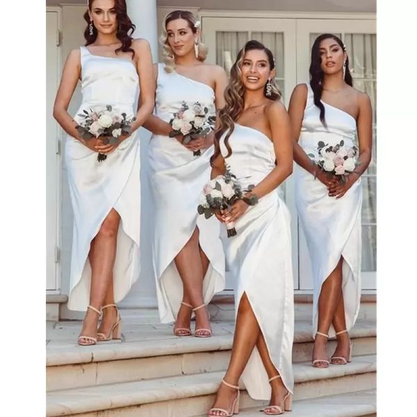 white one shoulder bridesmaid dresses sheath high low elastic satin custom made plus size country beach wedding maid of honor gown vestidos, White;pink
white one shoulder bridesmaid dresses sheath high low elastic satin custom made plus size country beach wedding maid of honor gown vestidos, White;pink