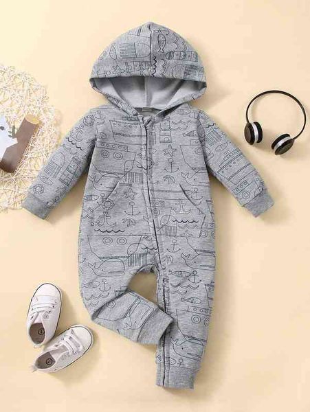 baby cartoon graphic hooded jumpsuit she, Blue