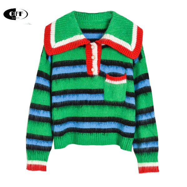 designer casual autumn winter peter pan collar sweaters fashion french traf green stripes pocket long sleeve loose pullovers top, White;black
designer casual autumn winter peter pan collar sweaters fashion french traf green stripes pocket long sleeve loose pullovers top, White;black