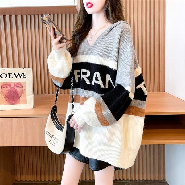 women's sweaters dayifun oversize striped sweater letter print hooded knitted sweatshirt pullover lantern long sleeve korean fashion kn, White;black
women's sweaters dayifun oversize striped sweater letter print hooded knitted sweatshirt pullover lantern long sleeve korean fashion kn, White;black