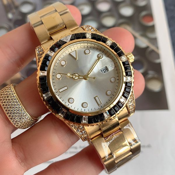 4- 41mm diamond bezel men watch automatic date quartz movement green gold solid steel band master design watches orologio di lusso, Slivery;brown
4- 41mm diamond bezel men watch automatic date quartz movement green gold solid steel band master design watches orologio di lusso, Slivery;brown