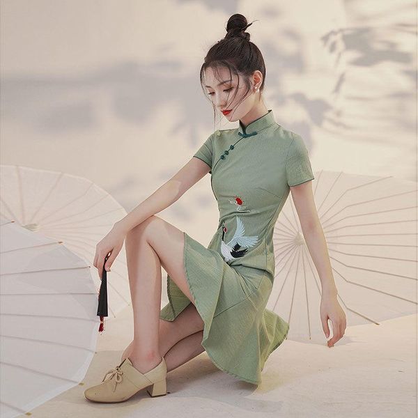 ethnic clothing fish tail improved cheongsam girl year thin streetwear dresses short sleeve modern chinese style dress summer qipao vestidos, Red
ethnic clothing fish tail improved cheongsam girl year thin streetwear dresses short sleeve modern chinese style dress summer qipao vestidos, Red