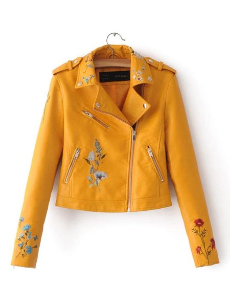 women's leather & faux slim wlid motorcycle pu jacket female embroidered flower fashion jackets, Black
women's leather & faux slim wlid motorcycle pu jacket female embroidered flower fashion jackets, Black