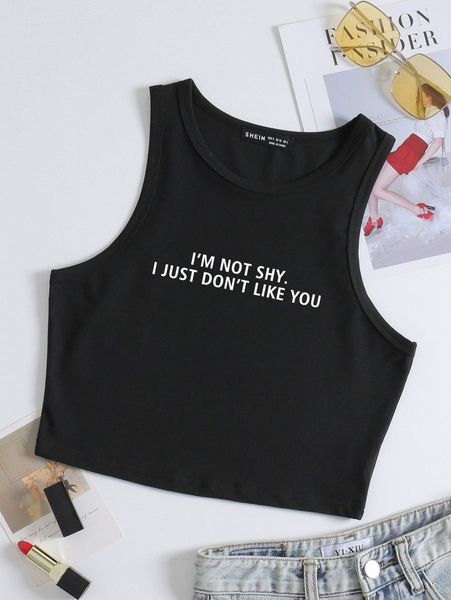 plus slogan graphic tank s5f9#, Black