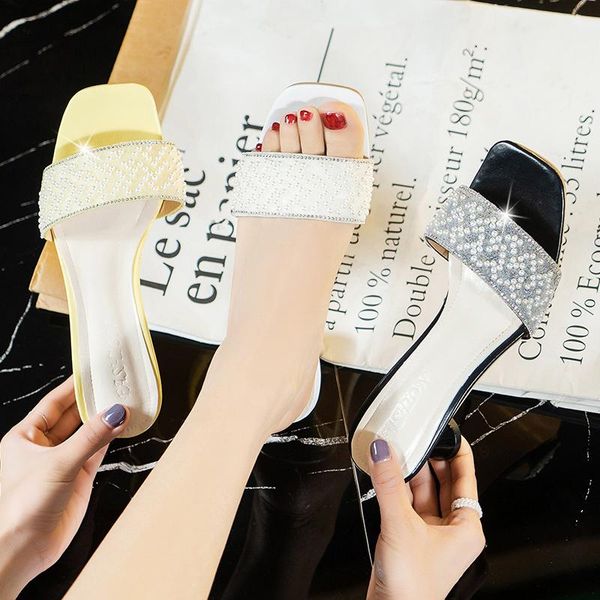 slippers shoes woman 2021 soft pantofle med square heel heeled mules comfort summer block high bling pumps, Black
slippers shoes woman 2021 soft pantofle med square heel heeled mules comfort summer block high bling pumps, Black