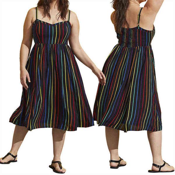 fashionable plus size women's clothing sleeveless suspenders personality striped print summer temperament dress 211116, Black
fashionable plus size women's clothing sleeveless suspenders personality striped print summer temperament dress 211116, Black