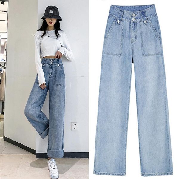 denim trousers thin jeans women loose high waist straight pants solid color wide leg retro women's, Blue
denim trousers thin jeans women loose high waist straight pants solid color wide leg retro women's, Blue