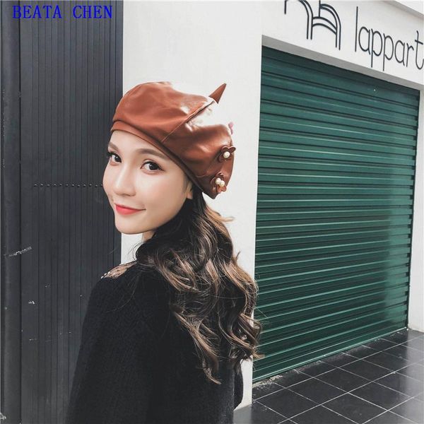 berets spring and autumn without eaves along a solid color whole leather beret temperament octagonal bud hat female pumpkin painter, Blue;gray
berets spring and autumn without eaves along a solid color whole leather beret temperament octagonal bud hat female pumpkin painter, Blue;gray