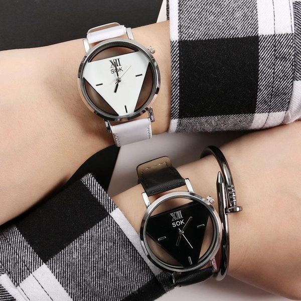 wristwatches fashion hollow triangle women quartz watches simple novelty and individualism creative wrist watch black white leather clock, Slivery;brown
wristwatches fashion hollow triangle women quartz watches simple novelty and individualism creative wrist watch black white leather clock, Slivery;brown