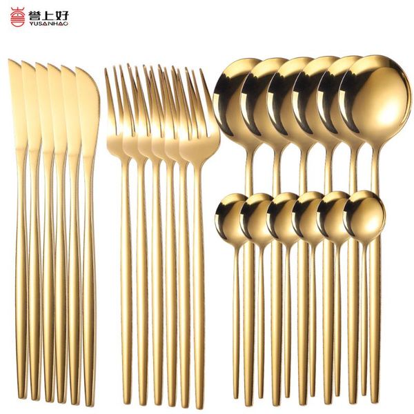 18/10 gold dinnerware set 24pcs stainless steel tableware set knife fork spoon flatware dishwasher safe cutlery gift box
18/10 gold dinnerware set 24pcs stainless steel tableware set knife fork spoon flatware dishwasher safe cutlery gift box