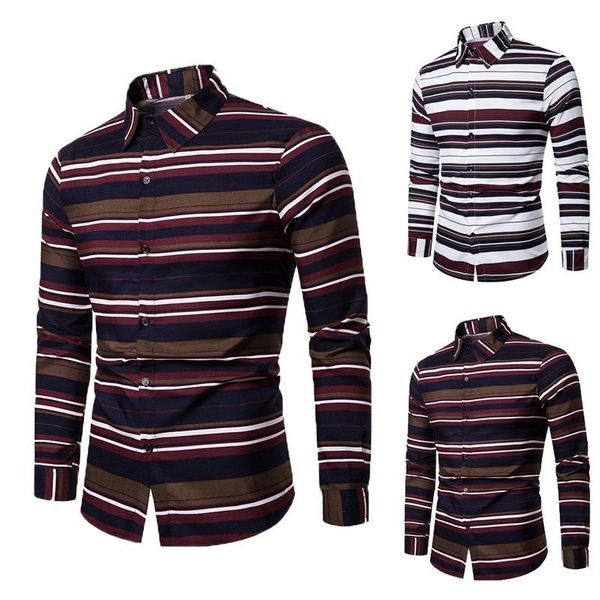 men's casual shirts 2021 autumn european american slim large size striped printed lapel long-sleeved shirt camisas para hombre, White;black
men's casual shirts 2021 autumn european american slim large size striped printed lapel long-sleeved shirt camisas para hombre, White;black