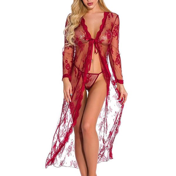 women's sleepwear night dress women mesh lace long with thong nightwear nightgown nightdress, Black;red
women's sleepwear night dress women mesh lace long with thong nightwear nightgown nightdress, Black;red