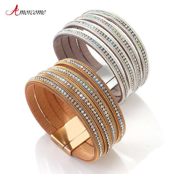 charm bracelets amorcome leather wrap bracelet for women boho rhinestone cuff bangle magnetic clasp jewelry gifts female pulseras, Golden;silver
charm bracelets amorcome leather wrap bracelet for women boho rhinestone cuff bangle magnetic clasp jewelry gifts female pulseras, Golden;silver