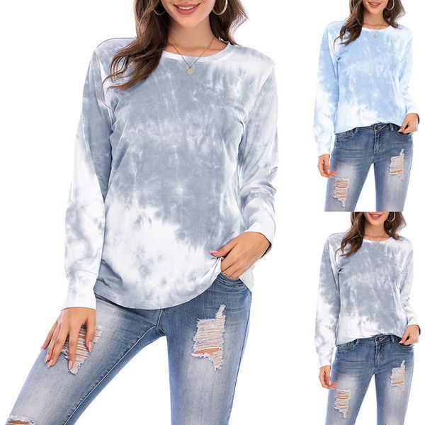european and american new womens clothes casual round neck long sleeve tie-dye printed loose t-shirt, White
european and american new womens clothes casual round neck long sleeve tie-dye printed loose t-shirt, White
